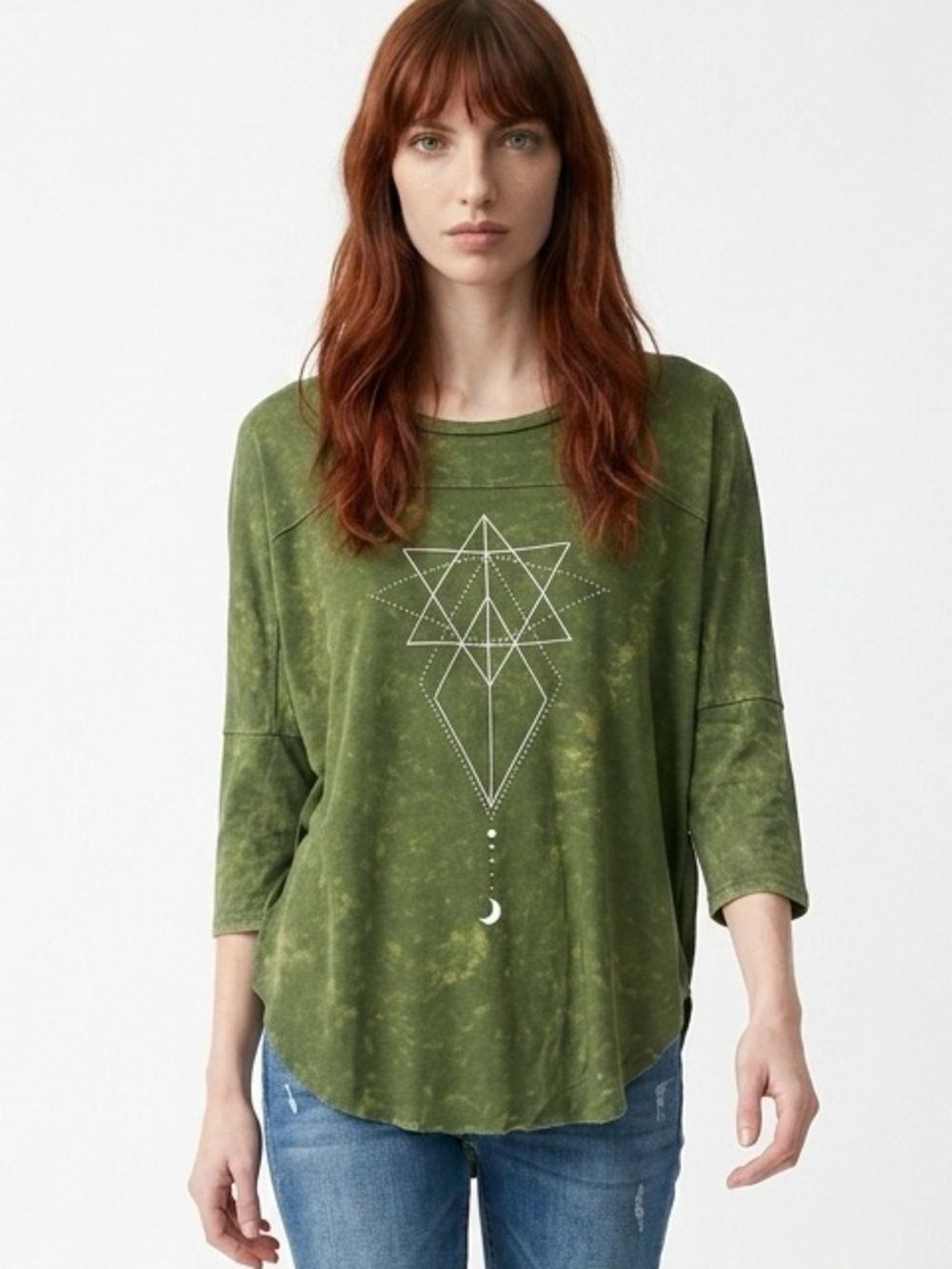 LUNACHIX | Green Acid Wash Celestial Graphic Tee Women’s Size Small